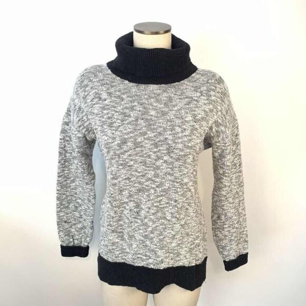 LL Bean Signature Linen Knit Turtleneck Pullover Sweater Women's Medium Black